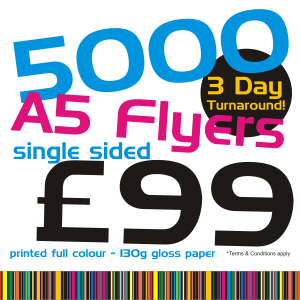 5000 A5 flyers single sided £199